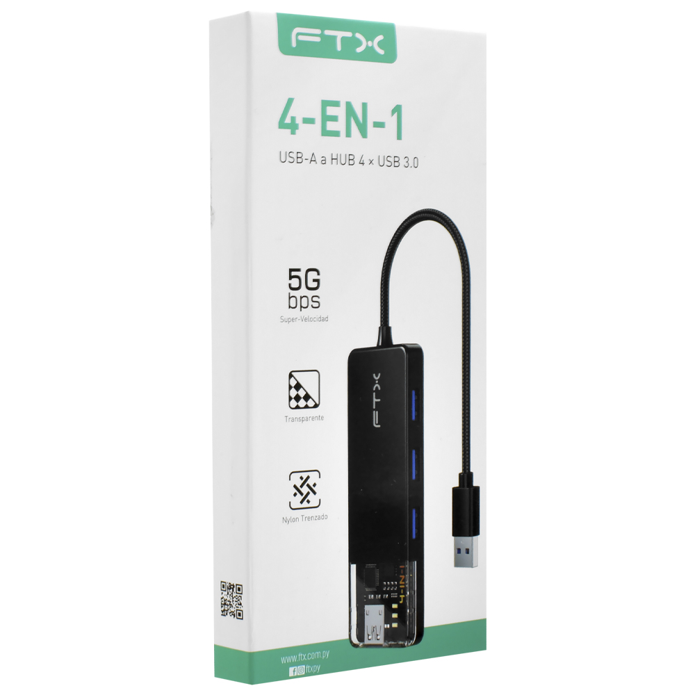 Hub USB 3.0 FTX CT-HUBT1-PB 4 Portas / 4 USB 3.0 / USB-C Fêmea - Cinza