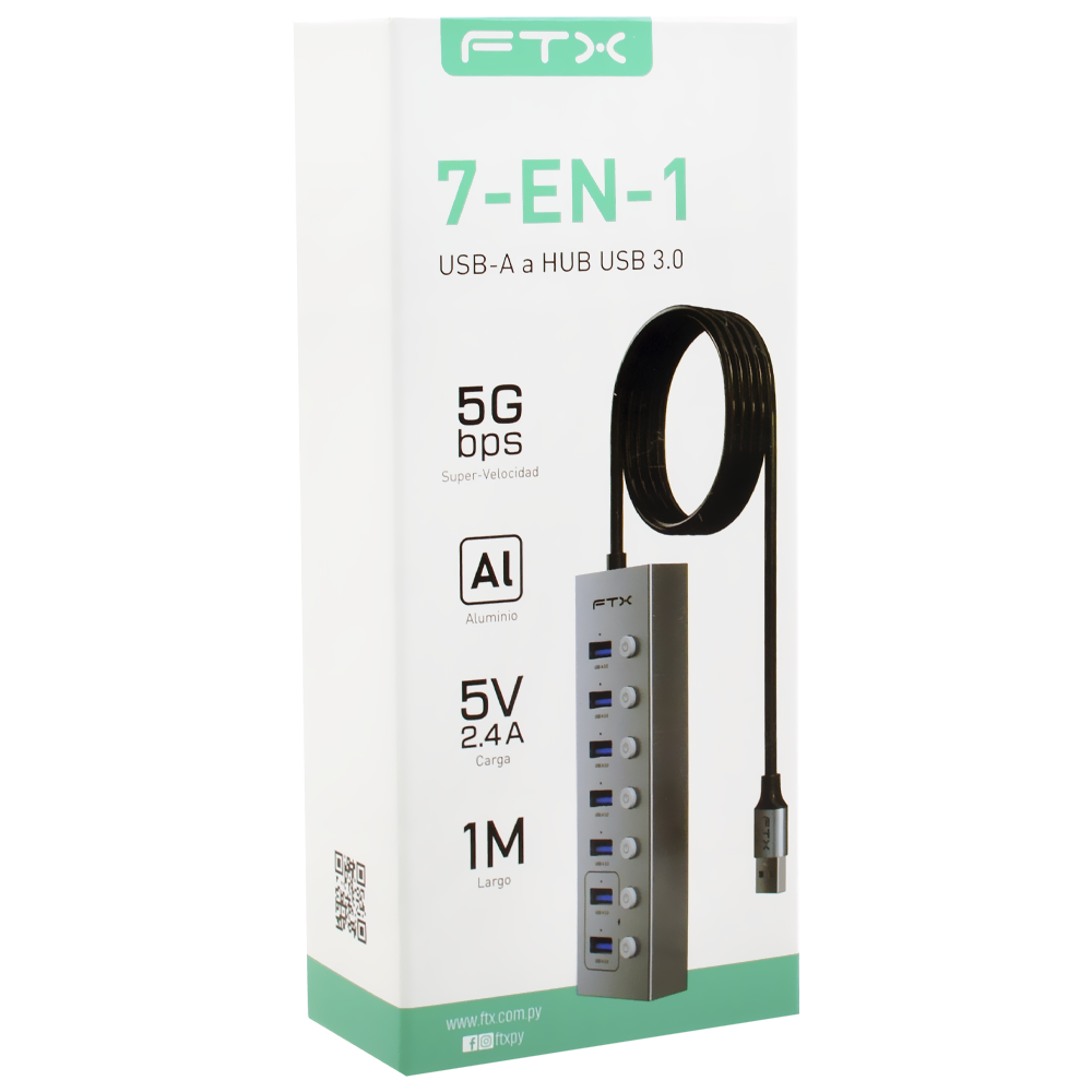 Hub USB 3.0 FTX CT-HUBU7-AG 7 Portas / 7 USB 3.0 / USB-C Fêmea - Cinza