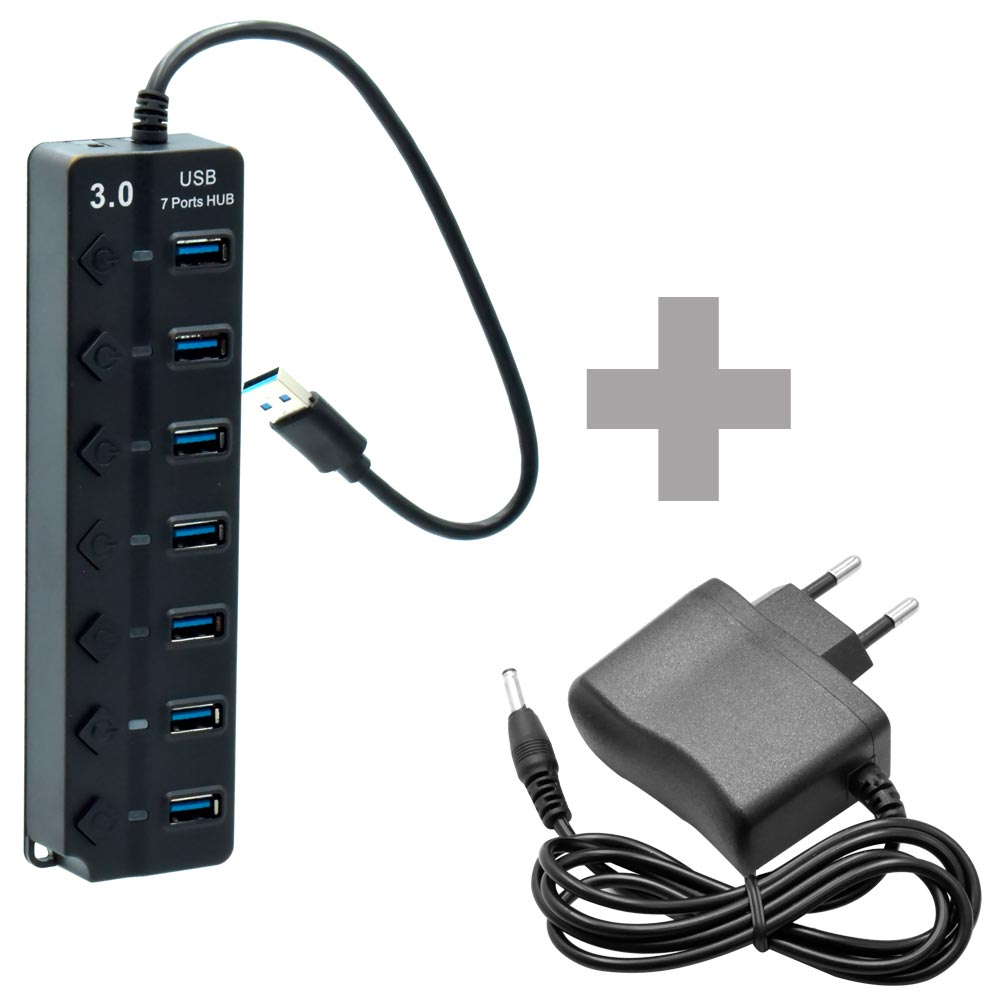 Hub USB 3.0 Super Speed 507 7 Portas / 5Gbps - Preto + Fonte