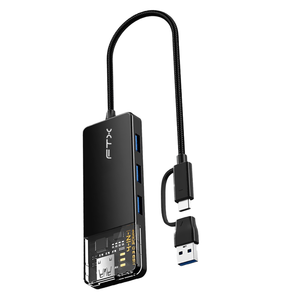 Hub USB-C + USB FTX CT-HUBT3-PB 4 Portas / 4 USB 3.0 / USB-C Fêmea - Preto