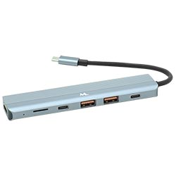 Hub USB-C 3.0 Mtek DS-61TC 6 Portas / HDMI / 2 USB / MSD / 2 USB-C - Cinza