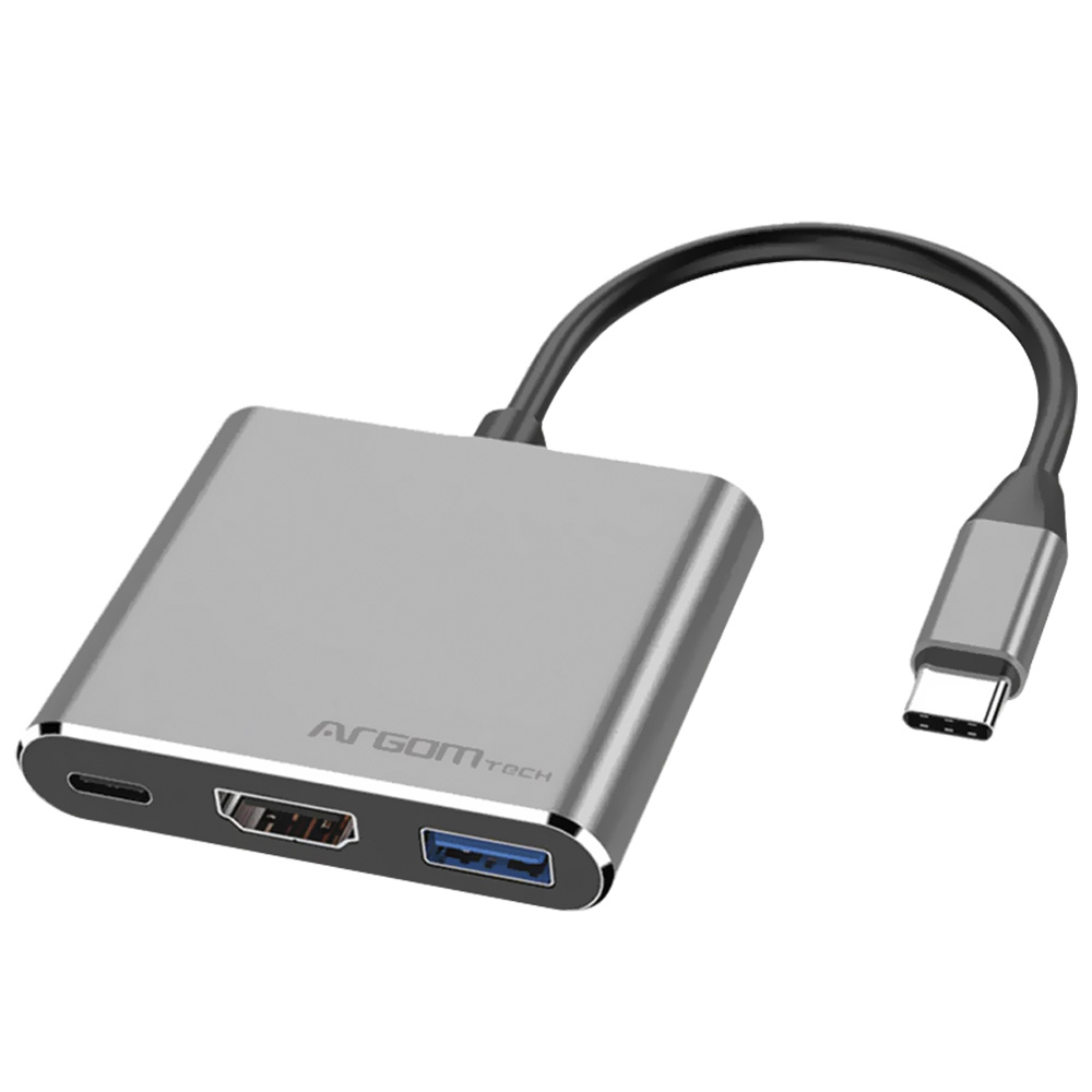 Hub USB-C 3.1 ARGOM ARG-UB-0181 3 Portas / HDMI / USB 3.0 / USB-C Fêmea - Cinza
