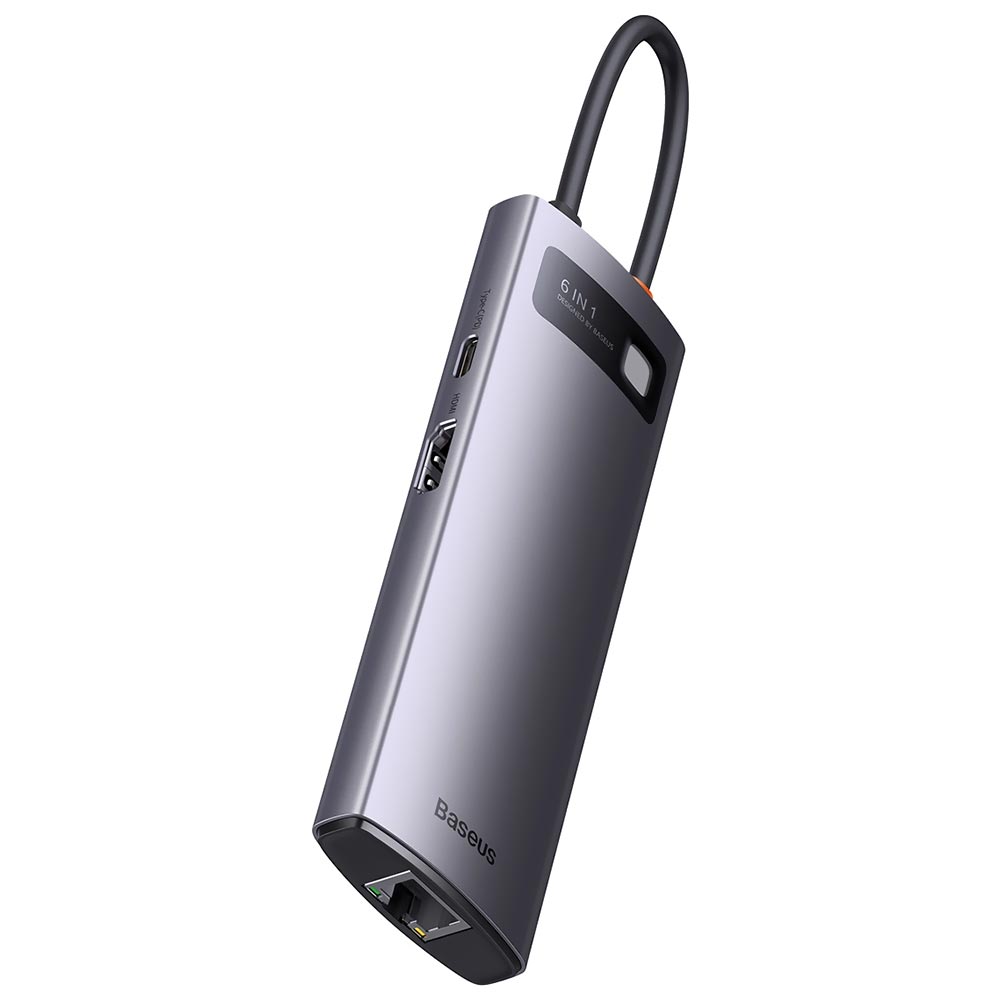 Hub USB-C 3.1 Baseus CAHUB-CW0G 6 Portas / HDMI / USB 3.0 / USB-C Fêmea / RJ45 - Cinza