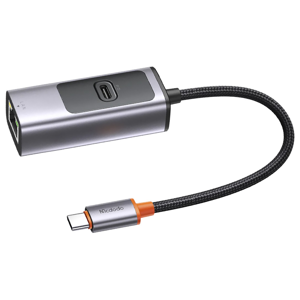Hub USB-C 3.1 Mcdodo HU-0680 2 Portas / USB-C Fêmea / GLAN - Cinza