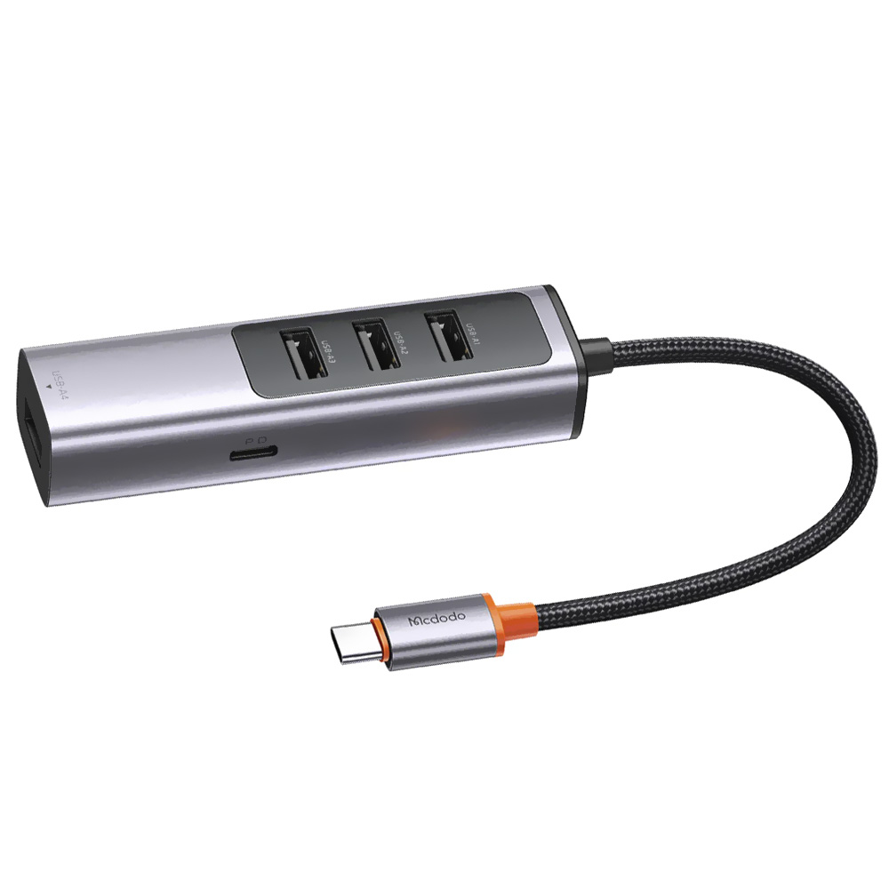 Hub USB-C 3.1 Mcdodo HU-1110 5 Portas / 3 USB 3.0 / USB-C Fêmea / GLAN - Deep Cinza