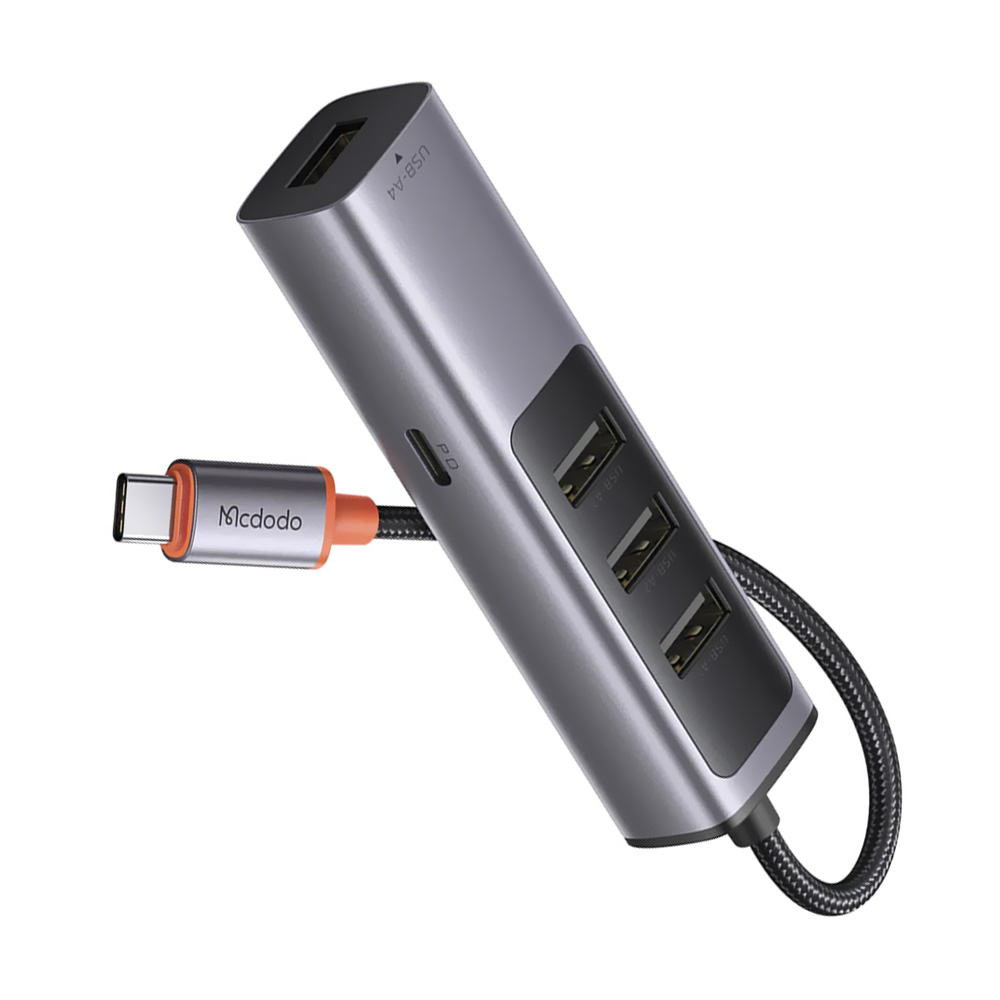 Hub USB-C 3.1 Mcdodo HU-1110 5 Portas / 3 USB 3.0 / USB-C Fêmea / GLAN - Deep Cinza