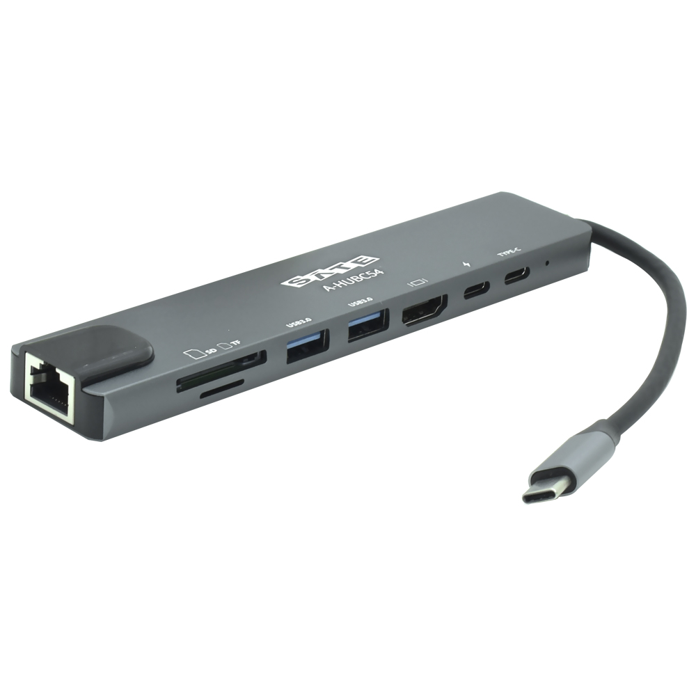 Hub USB-C 3.1 Satellite A-HUBC54 8 Portas / HDMI / 2 USB 3.0 / RJ45 / SD / TF / 2 USB-C Fêmea - Preto