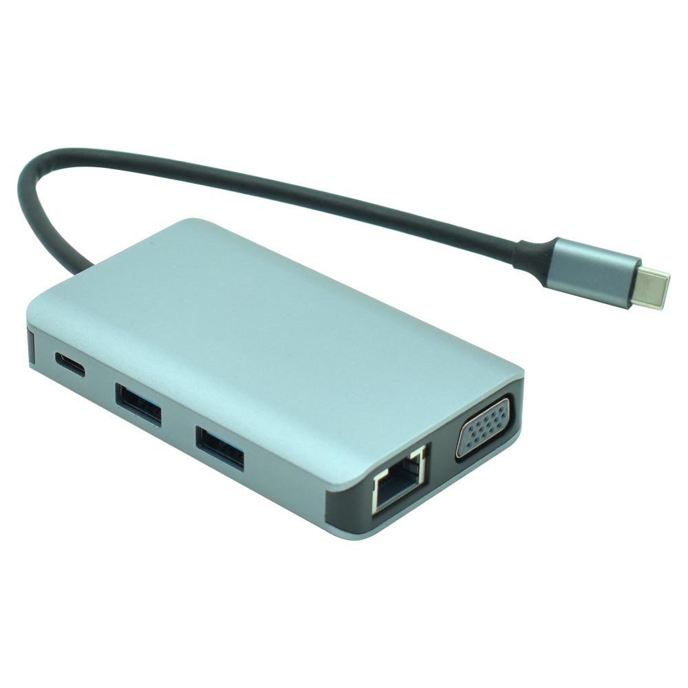 Hub USB-C 3.1 Satellite A-HUBC57 7 Portas / HDMI / 3 USB 3.0 / RJ45 / VGA / USB-C Fêmea - Cinza