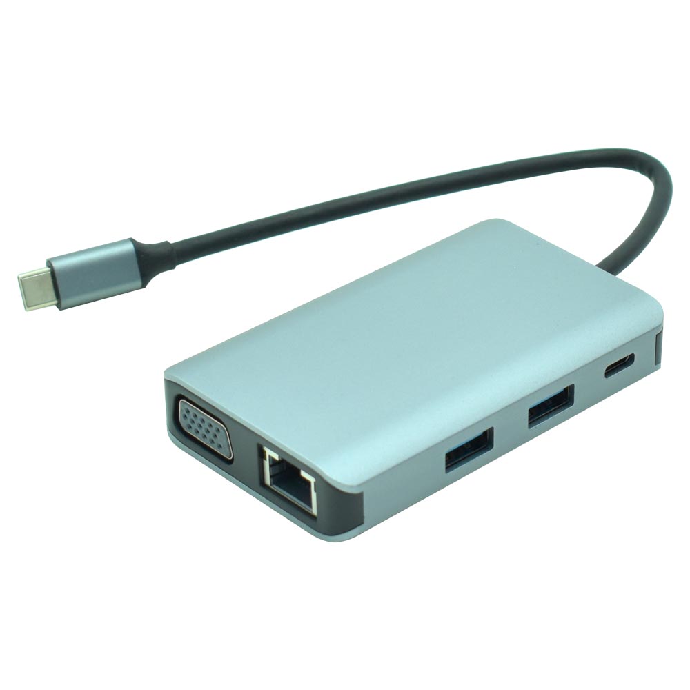 Hub USB-C 3.1 Satellite A-HUBC57 7 Portas / HDMI / 3 USB 3.0 / RJ45 / VGA / USB-C Fêmea - Cinza
