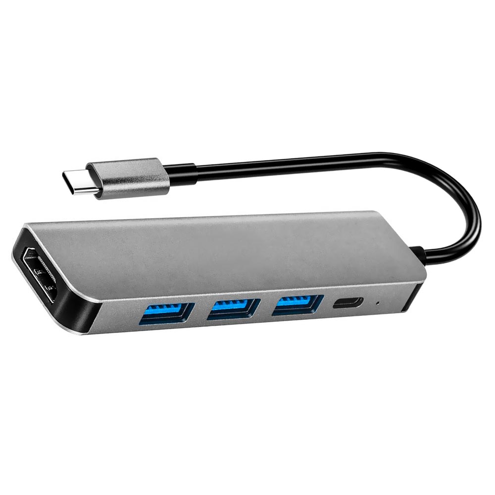 Hub USB-C 3.1 Satellite A-HUBC58 5 Portas / HDMI / 3 USB 3.0 / USB-C Fêmea - Cinza