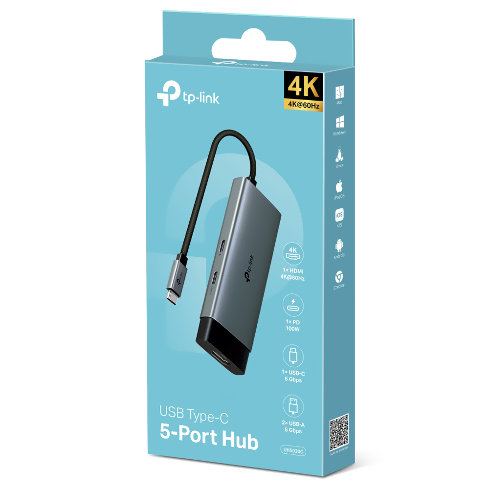 Hub USB-C 3.1 Tp-Link UH5020C 5 Portas / HDMI / 2 USB 3.0 / 2 USB-C Fêmea - Cinza