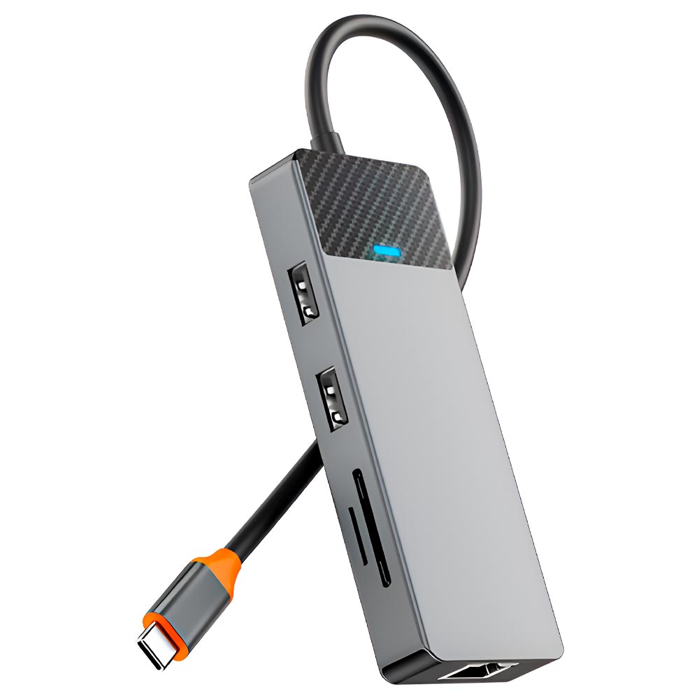 Hub USB-C 3.1 Wiwu Linker A923RPT 9 Portas / 2 USB 3.1 / 2 USB 2.0 / 2 USB-C Fêmea / LAN / SD / TF - Cinza