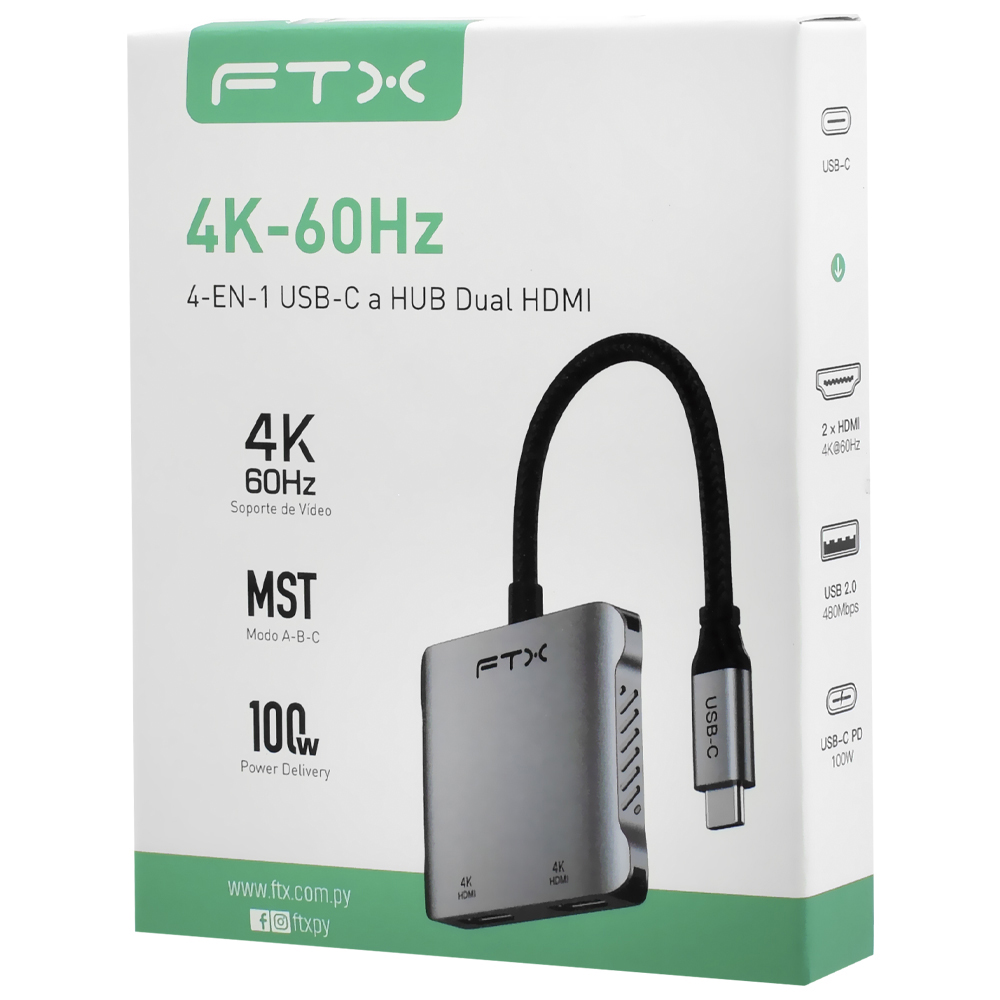Hub USB-C FTX CT-CM2H4K-AG 115571 4 Portas / 2 HDMI / USB / USB-C Fêmea - Cinza