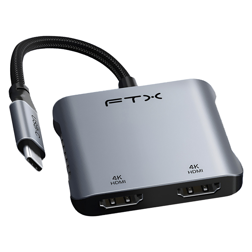 Hub USB-C FTX CT-CM2H4K-AG 115571 4 Portas / 2 HDMI / USB / USB-C Fêmea - Cinza
