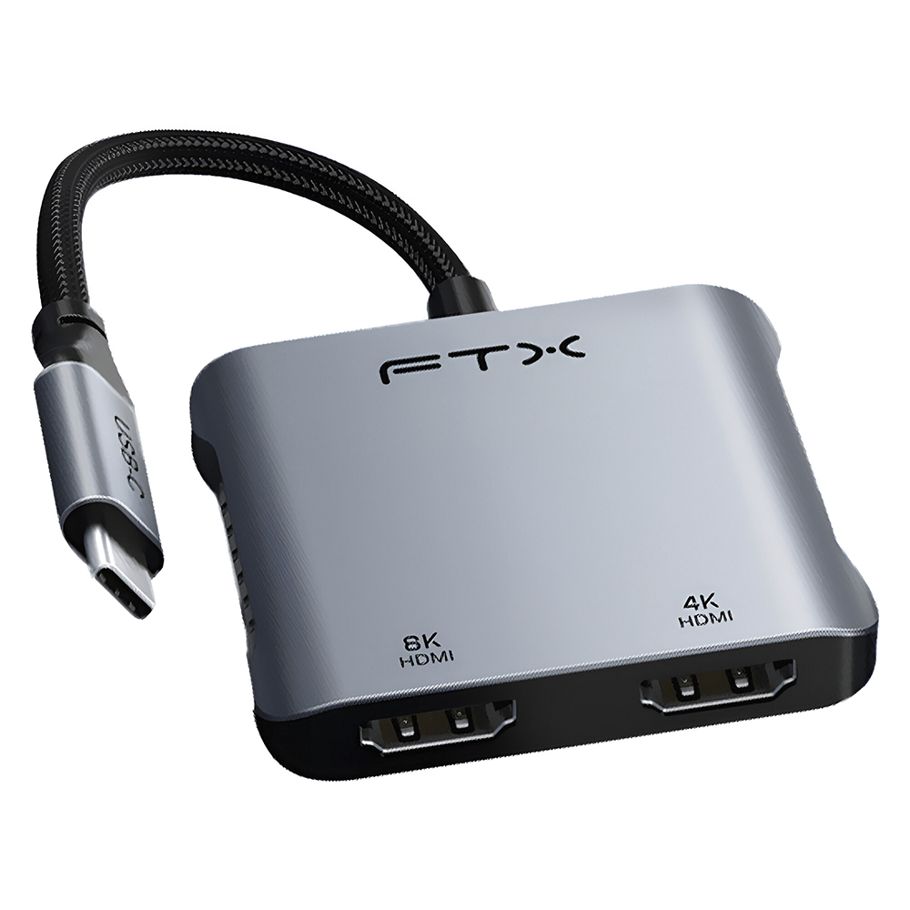 Hub USB-C FTX CT-CM2H8K-AG 115588 4 Portas / 2 HDMI / USB / USB-C Fêmea - Cinza