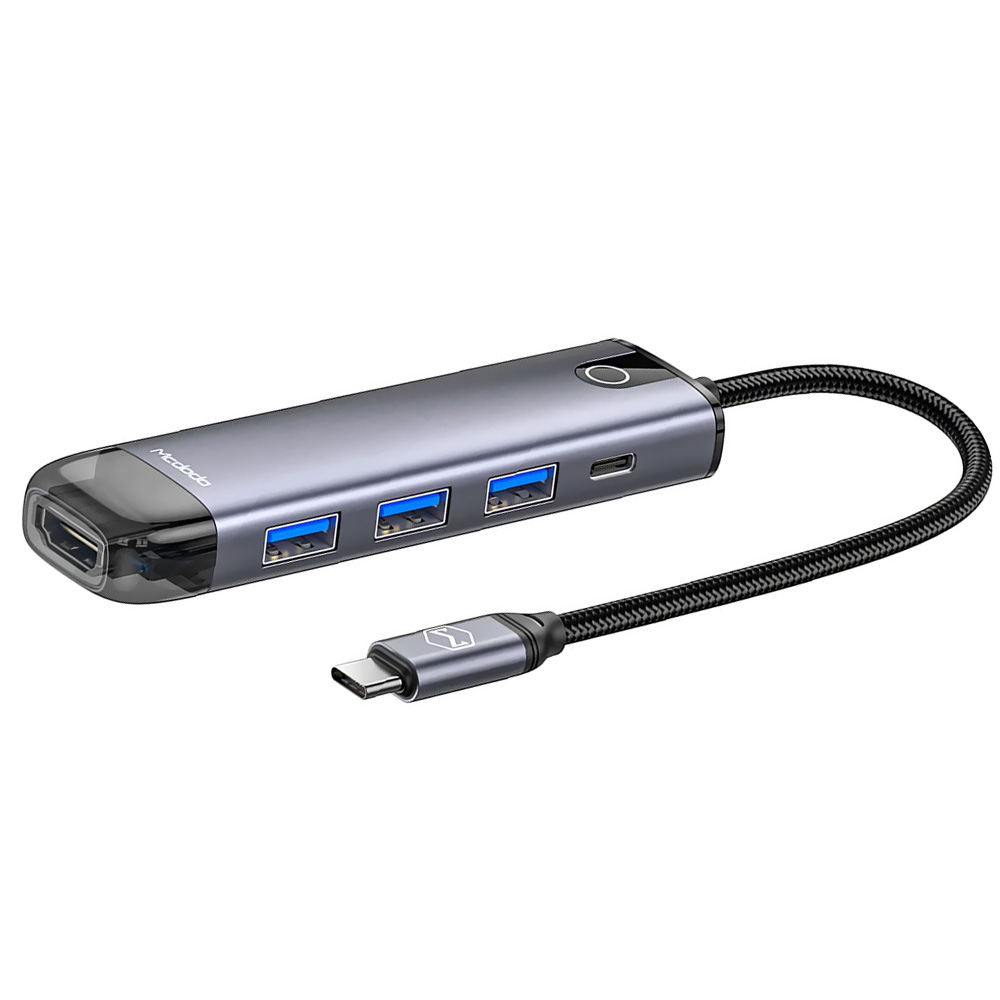 Hub USB-C Mcdodo HU-7750 5 Portas / HDMI / 3 USB 3.0 / USB-C Fêmea - Cinza