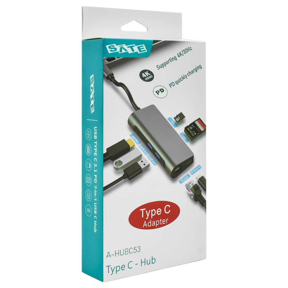 Hub USB Type-C 3.1 Satellite A-HUBC53 7 Portas - Cinza