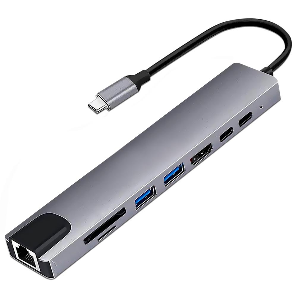 Hub USB Type-C 3.1 Satellite A-HUBC54 8 Portas / HDMI / 2 USB 3.0 / RJ45 / SD / TF / 2 Type-C Fêmea - Preto