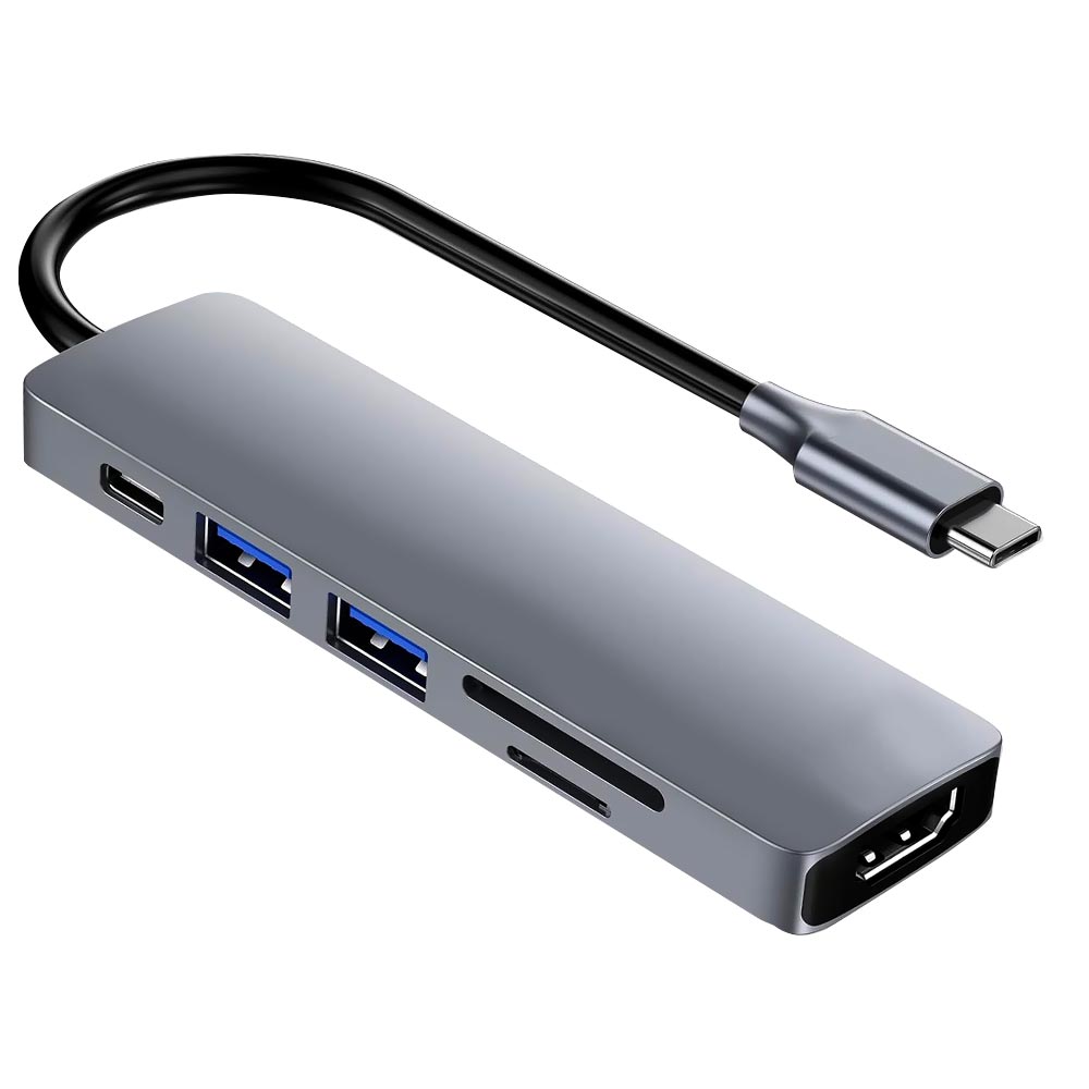 Hub USB Type-C 3.1 Satellite A-HUBC55 6 Portas / HDMI / 2 USB 3.0 / SD / TF / Type-C Fêmea - Cinza