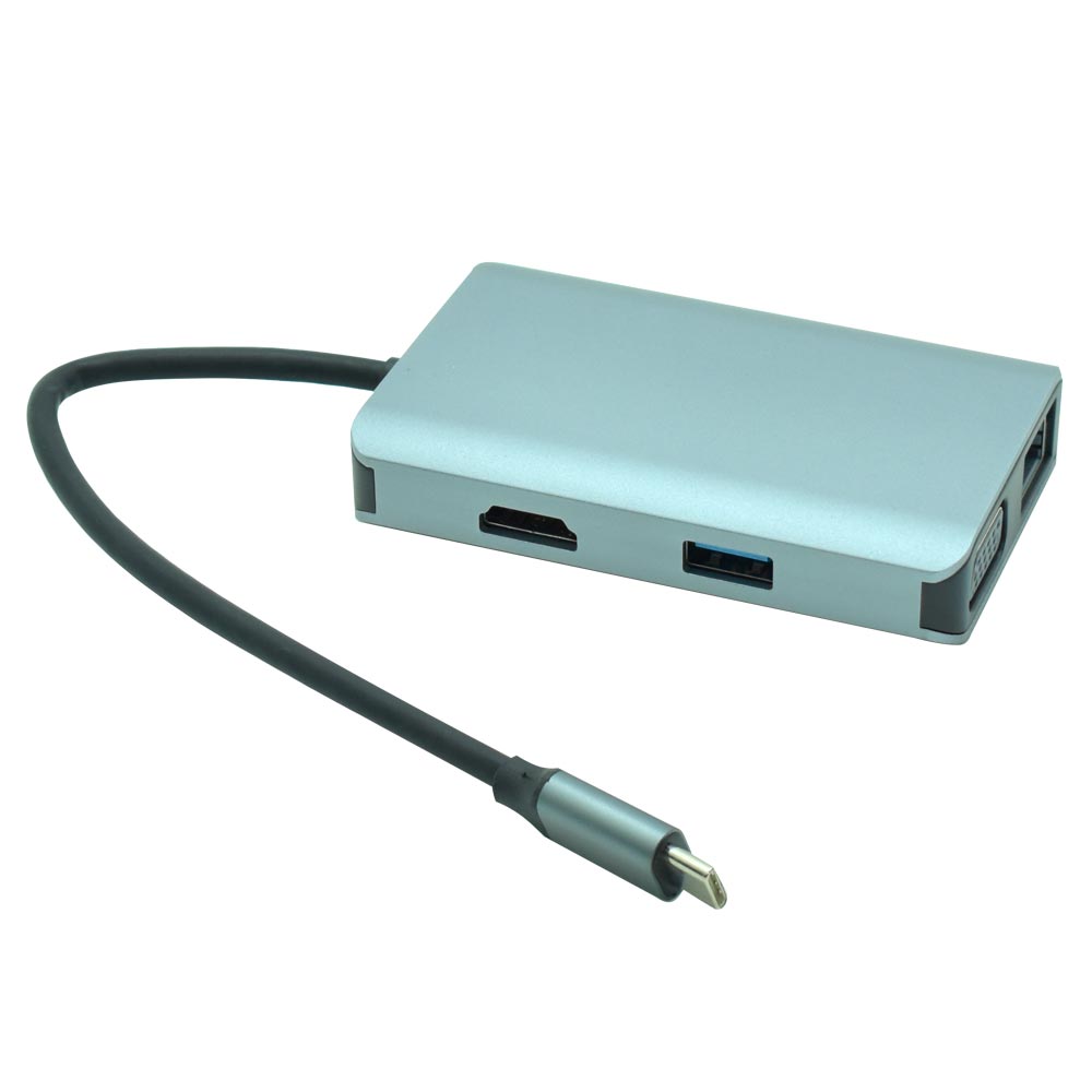 Hub USB Type-C 3.1 Satellite A-HUBC57 7 Portas / HDMI / 3 USB 3.0 / RJ45 / VGA / Type-C Fêmea - Cinza