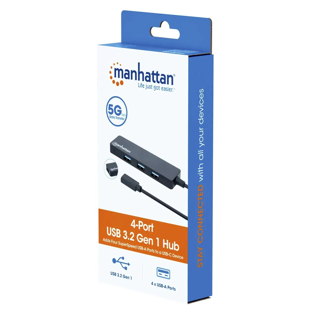 Hub USB Type-C 3.2 Manhattan 164924 4 Portas USB 3.0 - Preto