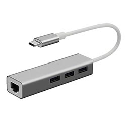 Hub USB Type-C 3 Portas / USB 3.0 / RJ-45 / 1000Mbps - Cinza