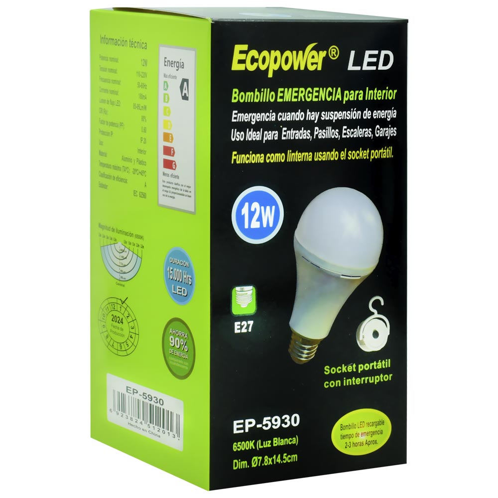 Lâmpada de Emergência Ecopower EP-5930 12W / Bivolt