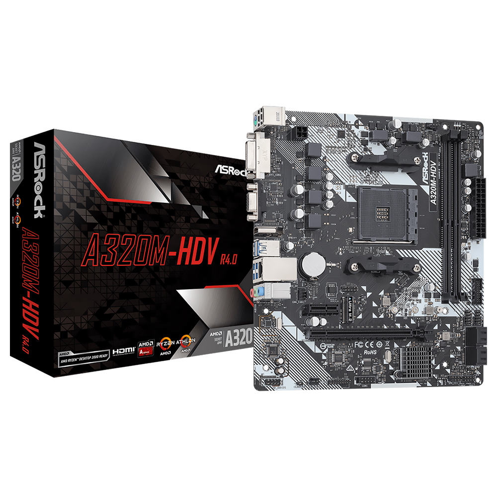 MB AM4 ASROCK A320M-HDV R4.0 M.2/DDR4/DVI/HDMI/VGA/USB3.1/GLAN/SOM - RECONDICIONADO