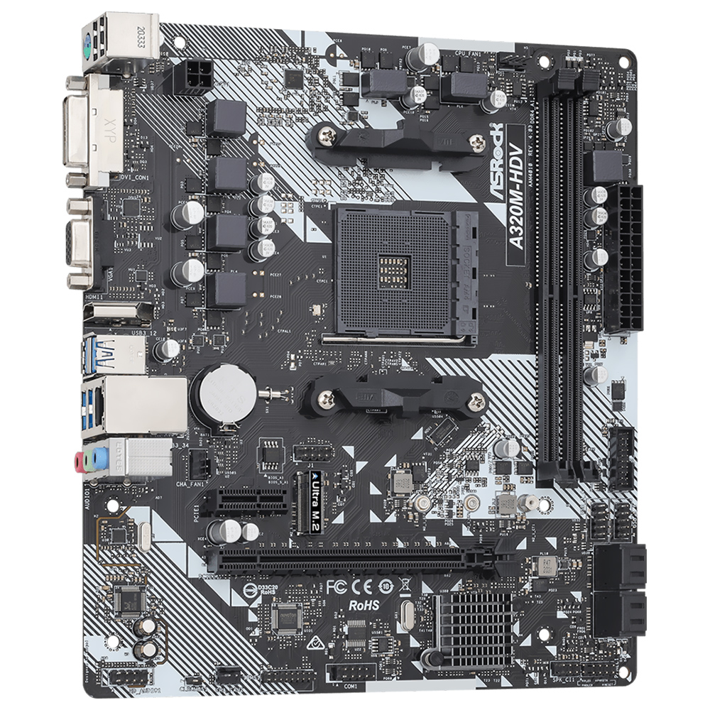 MB AM4 ASROCK A320M-HDV R4.0 M.2/DDR4/DVI/HDMI/VGA/USB3.1/GLAN/SOM - RECONDICIONADO