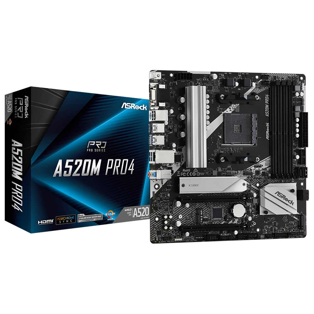 Placa Mãe ASRock A520M Pro4 Socket AM4 / VGA / DDR4