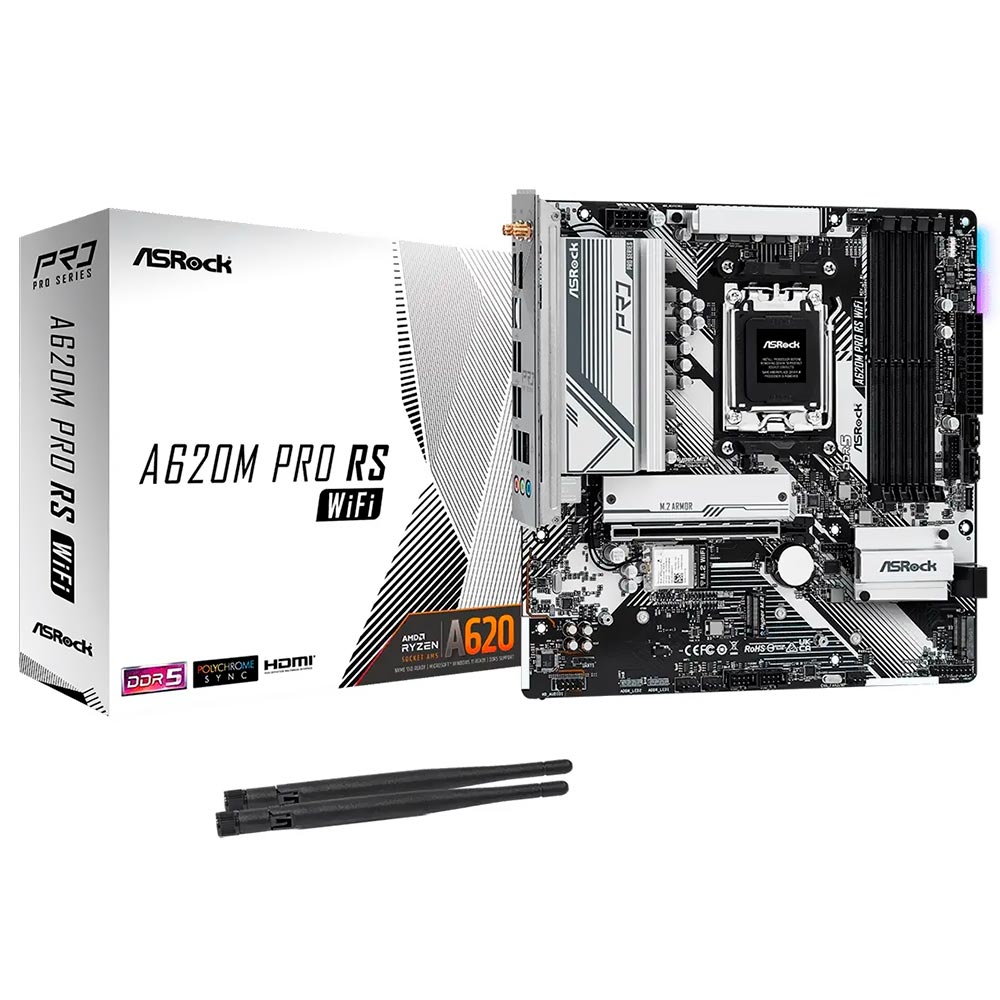 Placa Mãe ASRock A620M Pro RS Wi-Fi Socket AM5 / DDR5