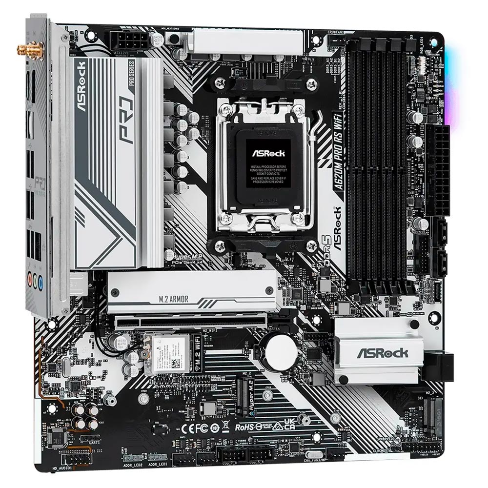 Placa Mãe ASRock A620M Pro RS Wi-Fi Socket AM5 / DDR5