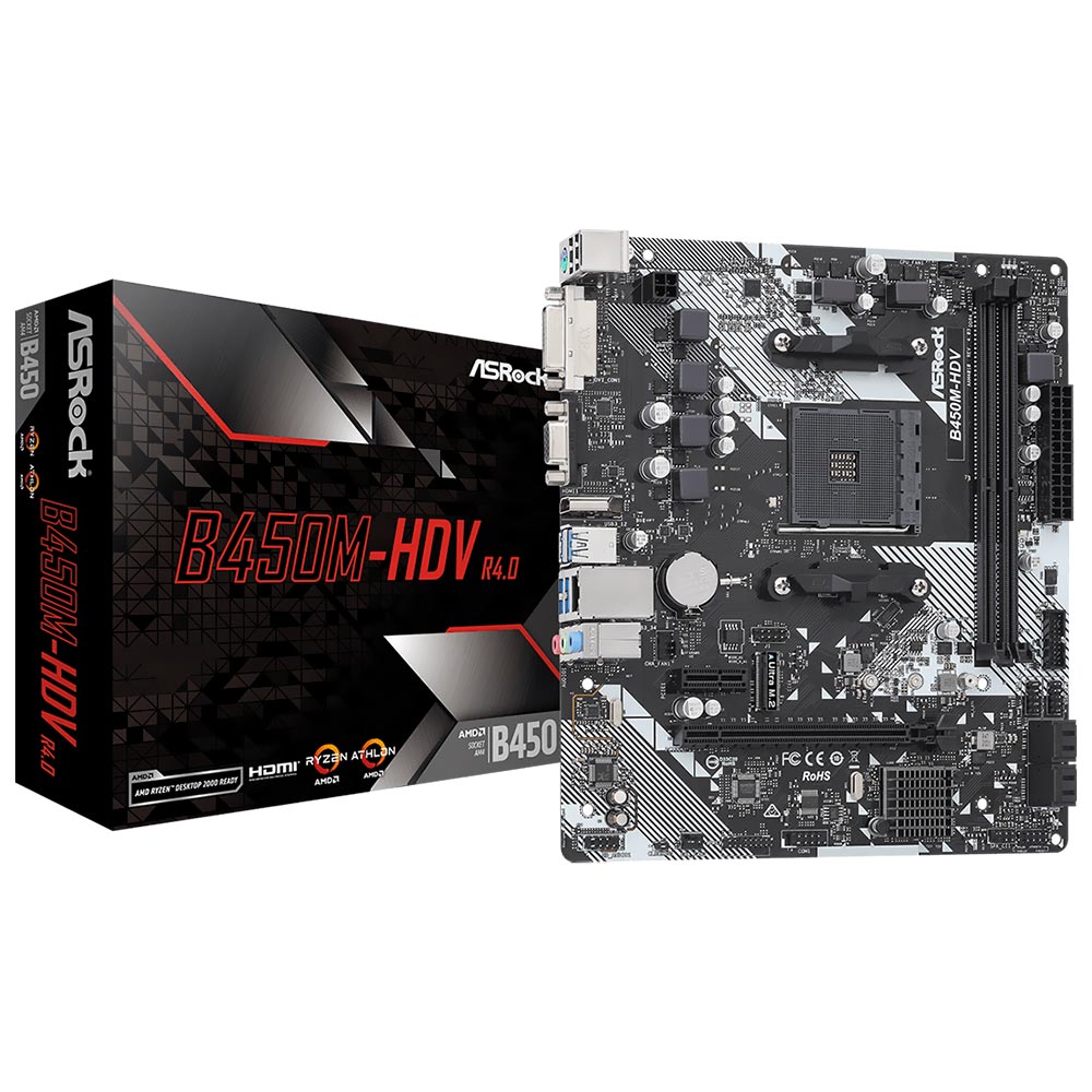 Placa Mãe ASRock B450M-HDV R4.0 Socket AM4 / VGA / DDR4