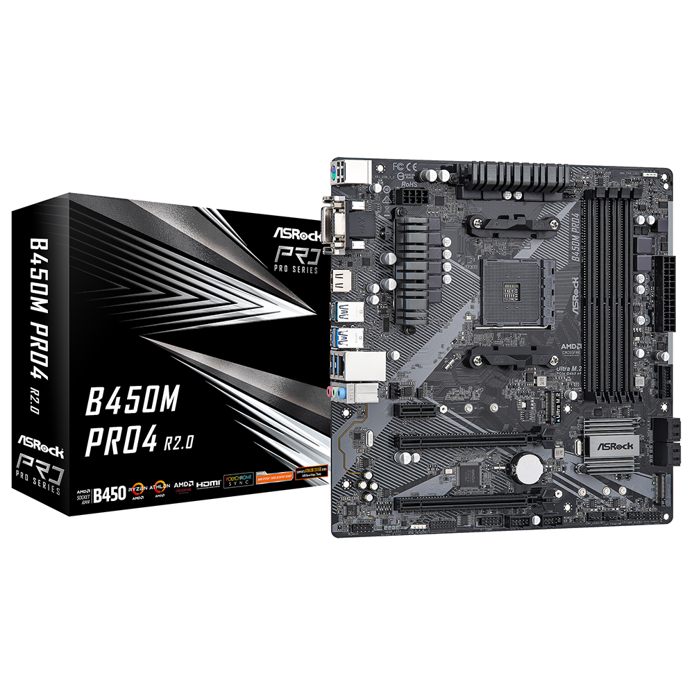 Placa Mãe ASRock B450M Pro4 R2.0 Socket AM4 / VGA / DDR4