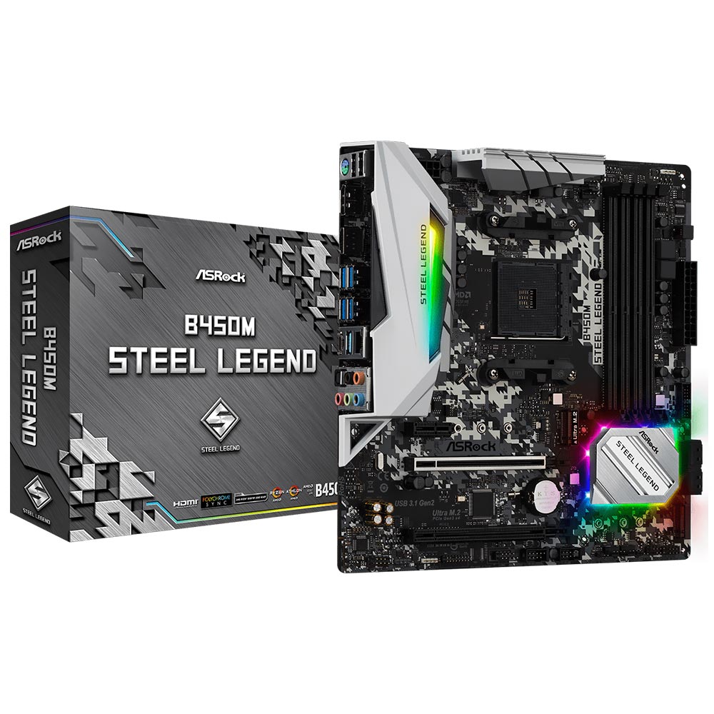 Placa Mãe ASRock B450M Steel Legend Socket AM4 / DDR4