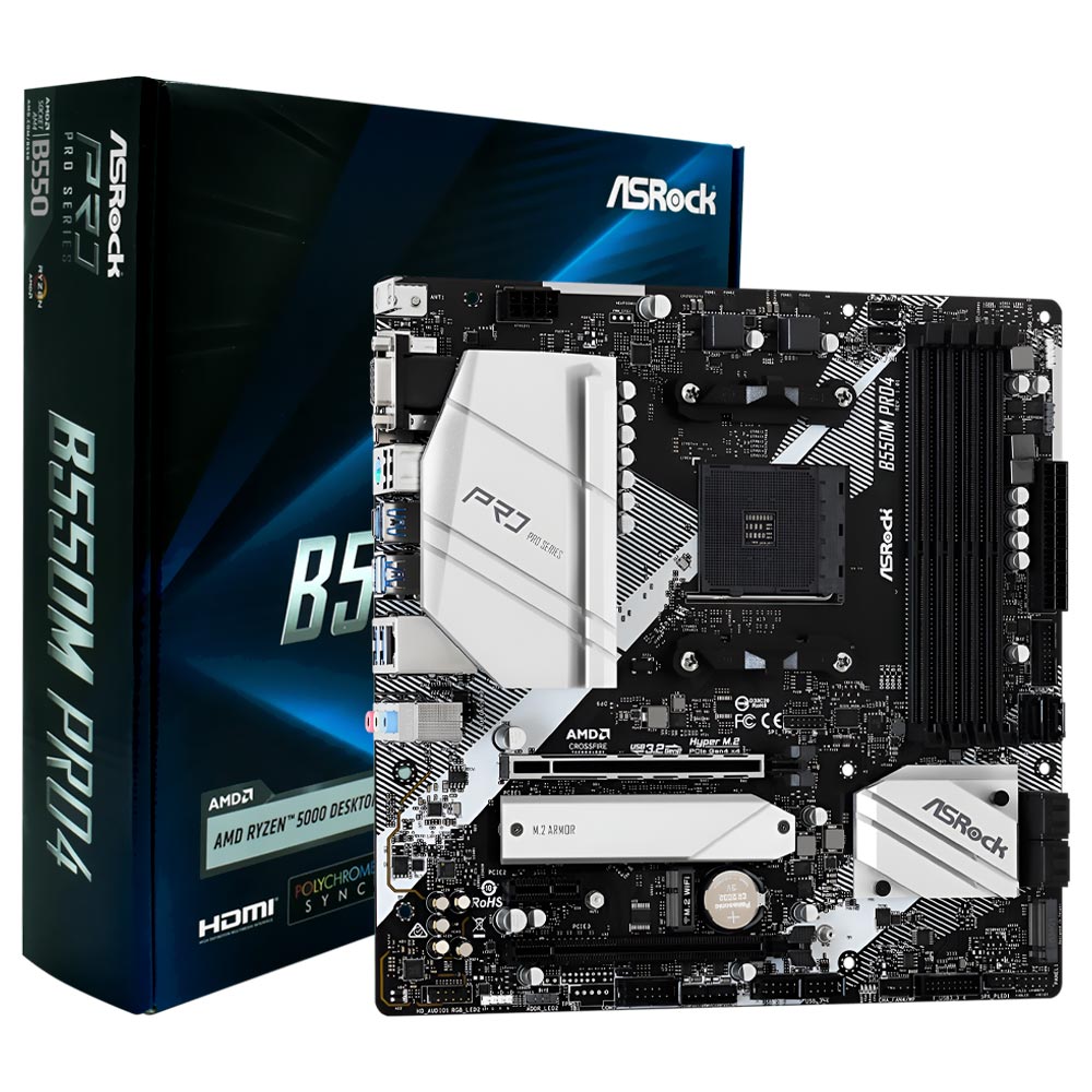 Placa Mãe ASRock B550M Pro4 Socket AM4 / VGA / DDR4 