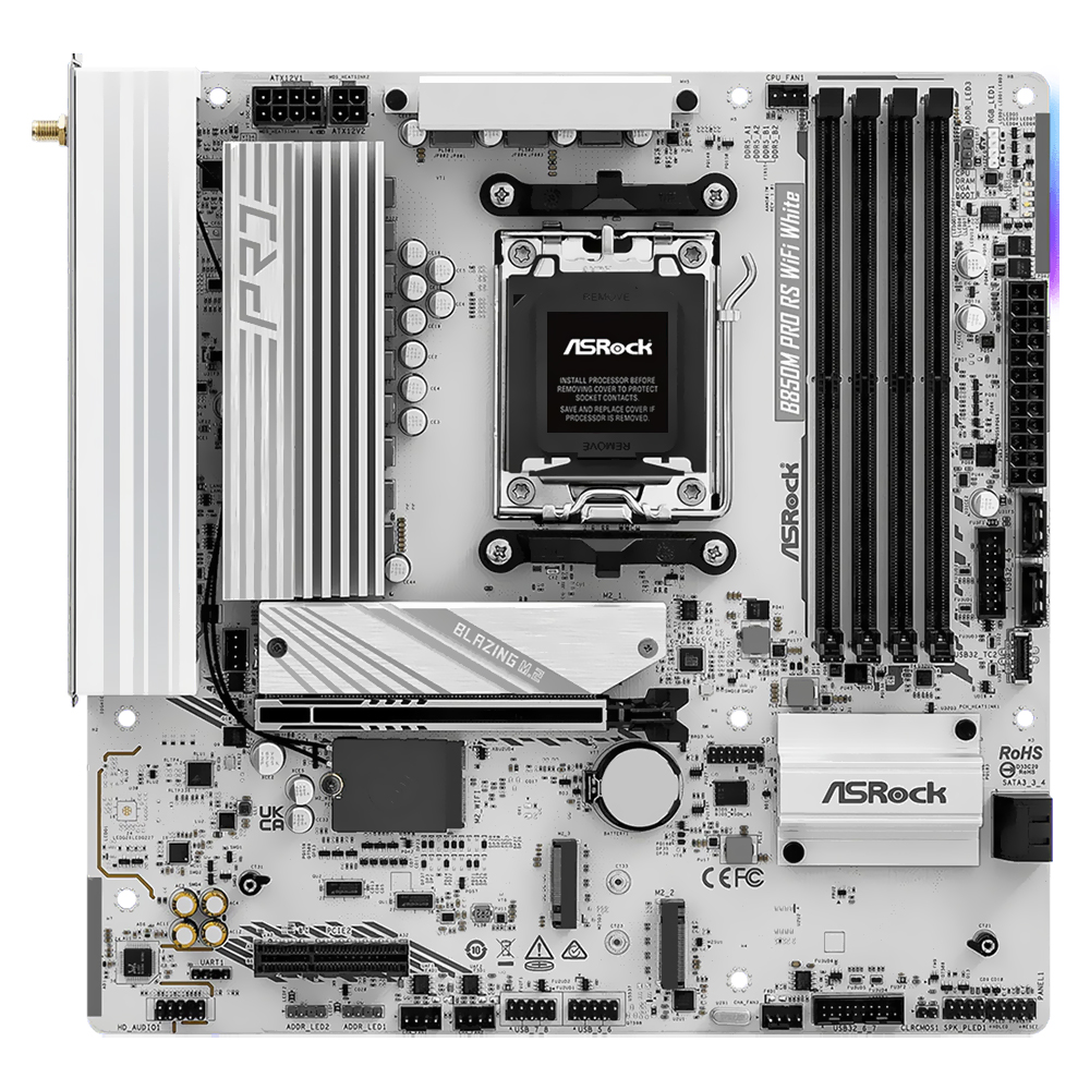 Placa Mãe ASRock B850M Pro RS Wi-Fi White Socket AM5 / DDR5