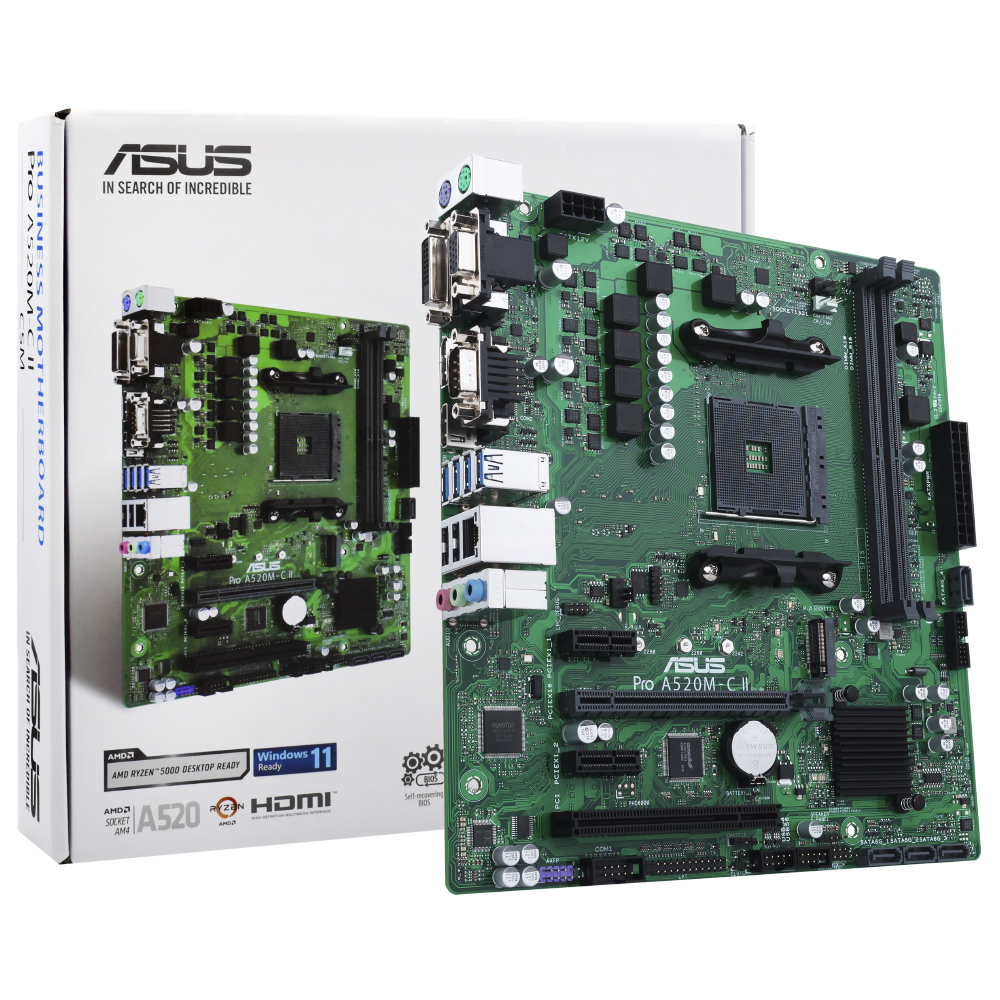 Placa Mãe ASUS Pro A520M-C II/CSM Socket LGA AM4 / VGA / DDR4