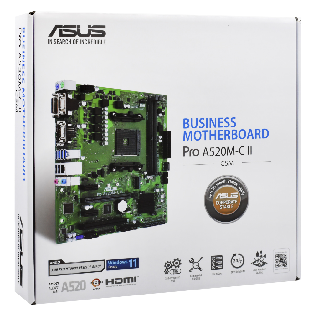 Placa Mãe ASUS Pro A520M-C II/CSM Socket LGA AM4 / VGA / DDR4