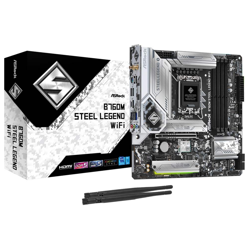 Placa Mãe ASRock B760M Steel Legend Wi-Fi Socket LGA 1700 / DDR5
