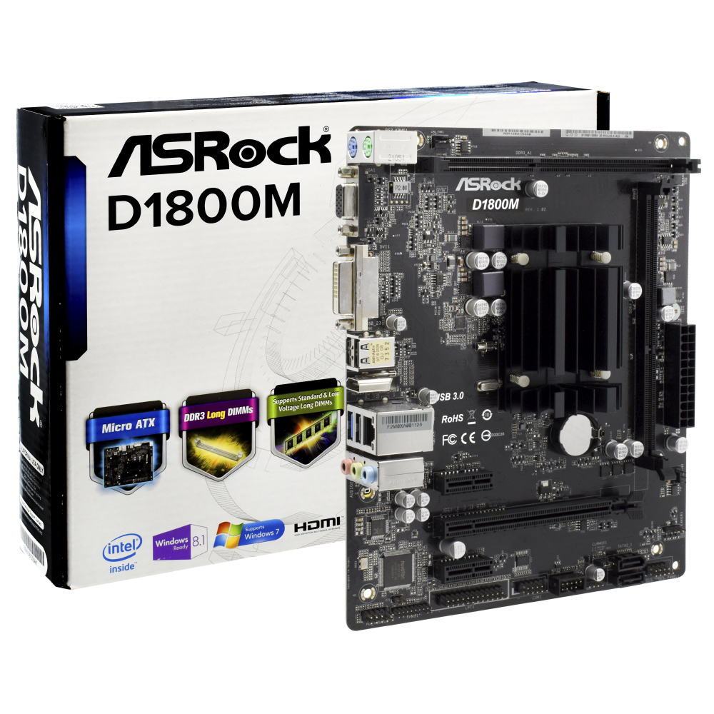 Placa Mãe ASRock D1800M-ATX + CPU Intel Dual Core J1800M até 2.41GHz VGA / DDR3