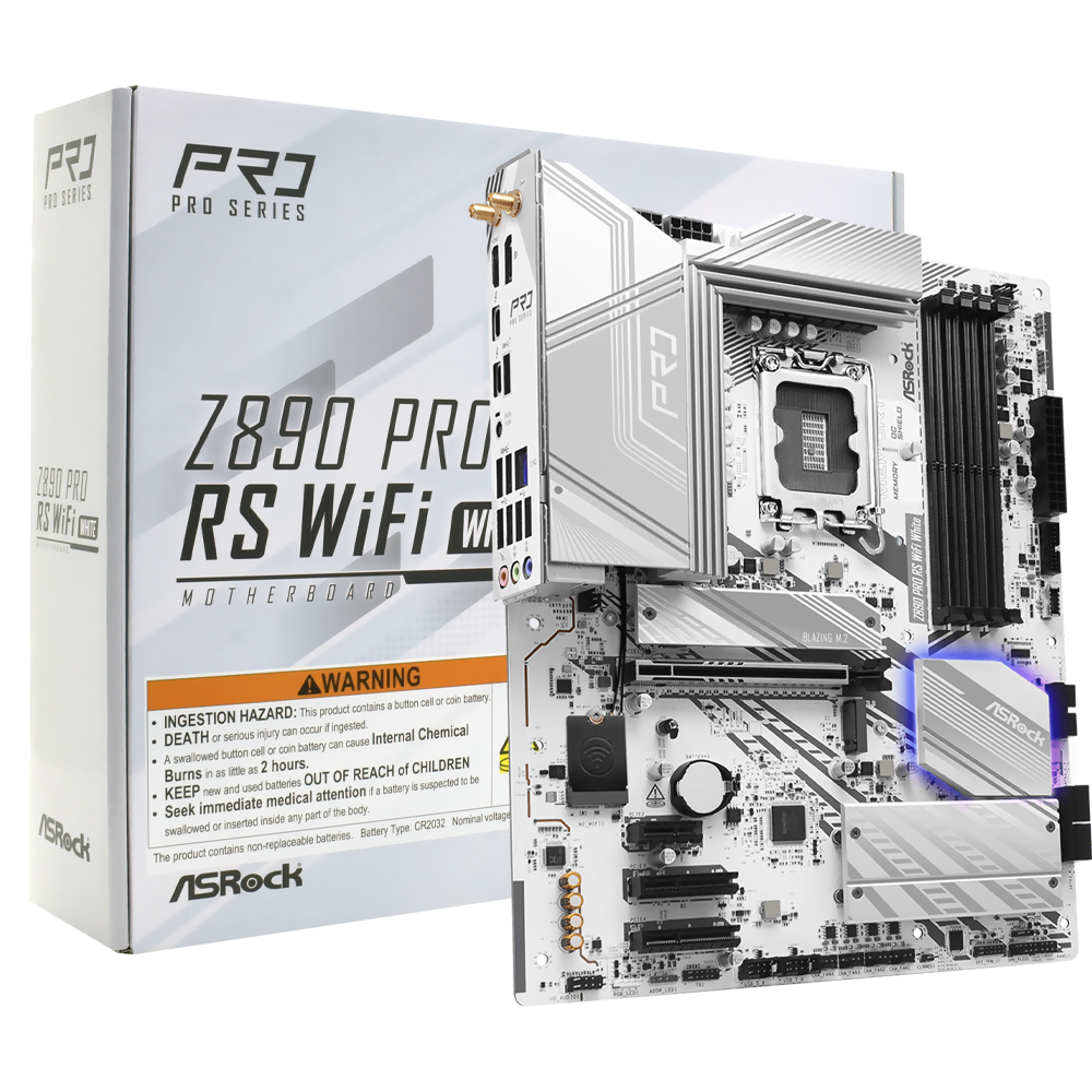 Placa Mãe ASRock Z890 Pro RS Wi-Fi White Socket LGA 1851 / DDR5