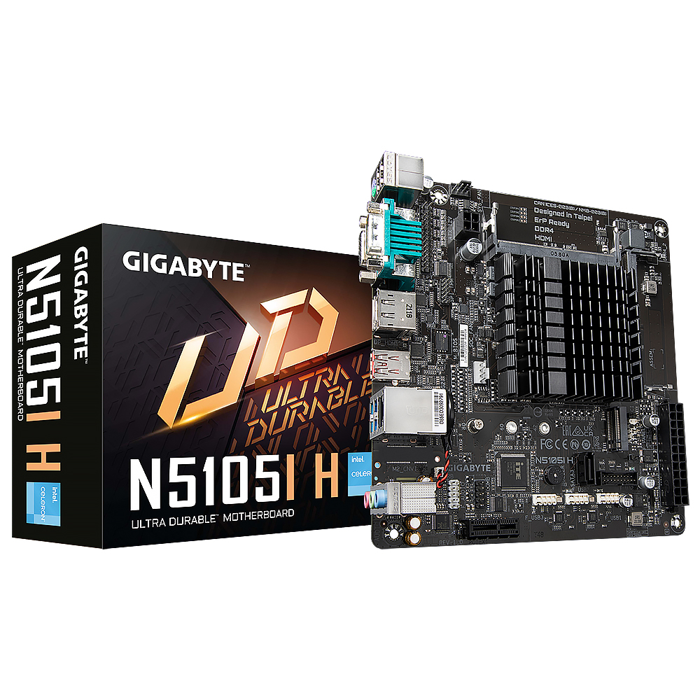 Placa Mãe Gigabyte N5105I H + CPU Intel Celeron até 2.0GHz Mini ITX / VGA / DDR4