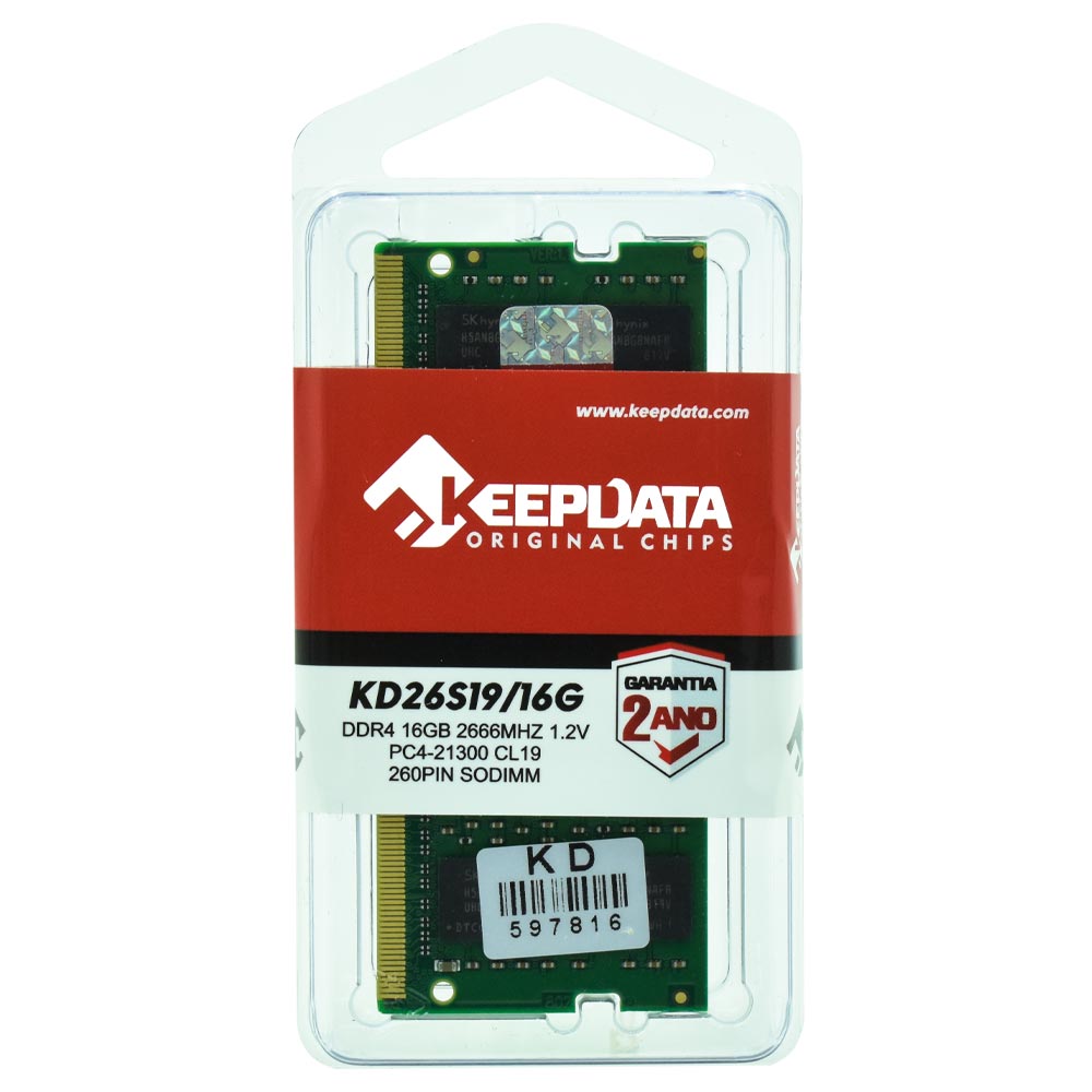 Memória RAM para Notebook Keepdata DDR4 16GB 2666MHz - KD26S19/16G