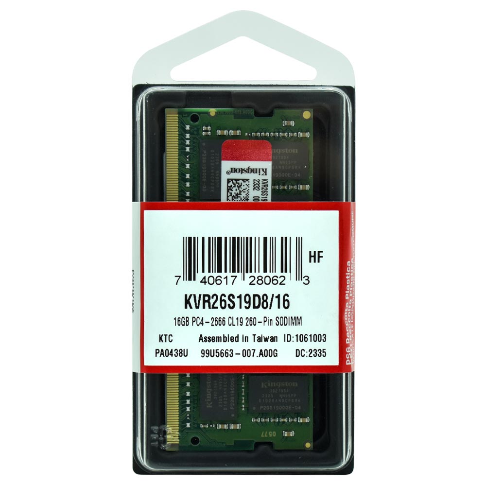 Memória RAM para Notebook Kingston DDR4 16GB 2666MHz - KVR26S19D8/16