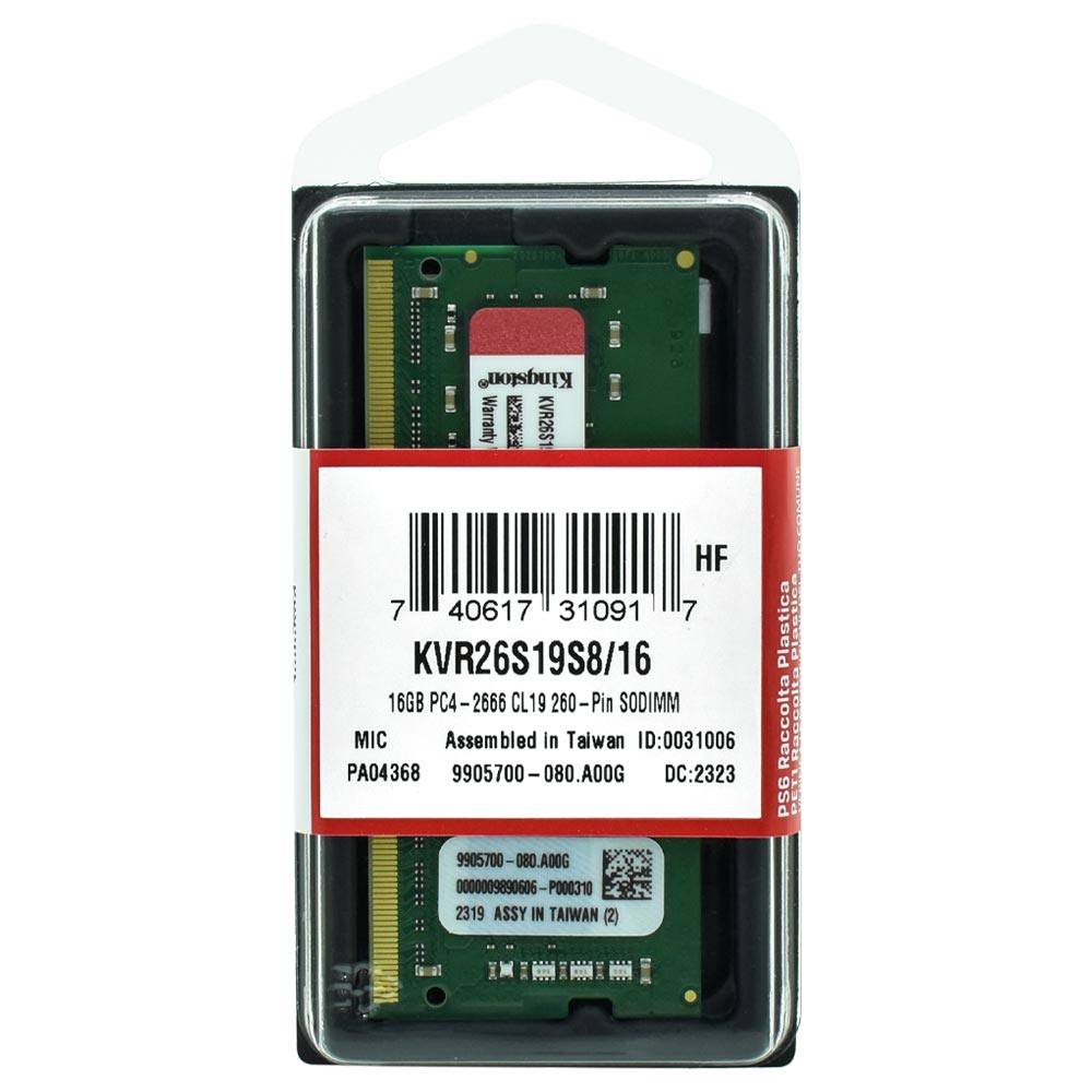 Memória RAM para Notebook Kingston DDR4 16GB 2666MHz - KVR26S19S8/16 