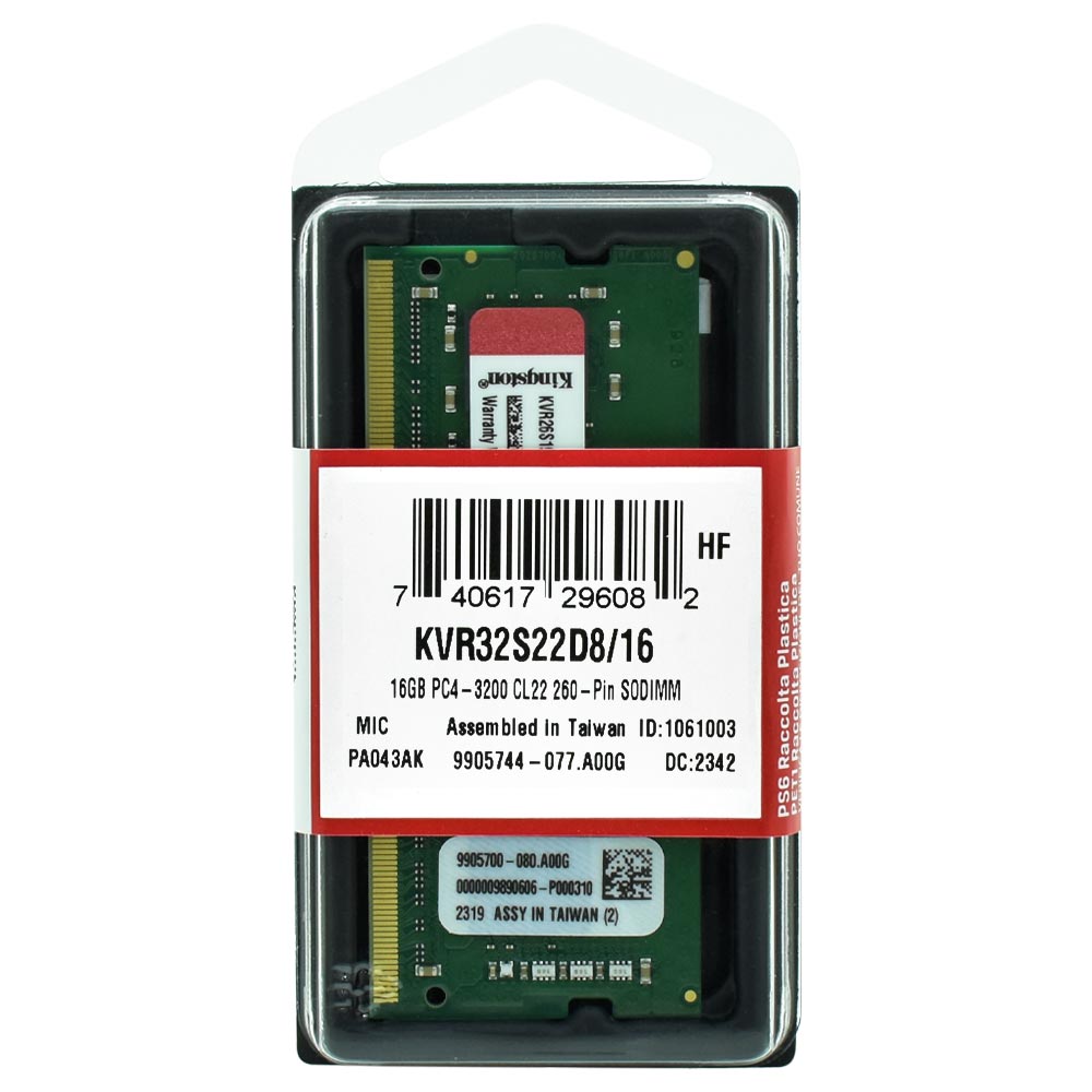 Memória RAM para Notebook Kingston DDR4 16GB 3200MHz - KVR32S22D8/16