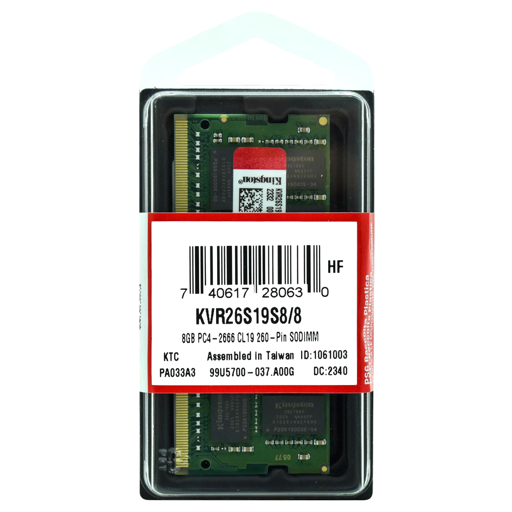 Memória RAM para Notebook Kingston DDR4 8GB 2666MHz - KVR26S19S8/8