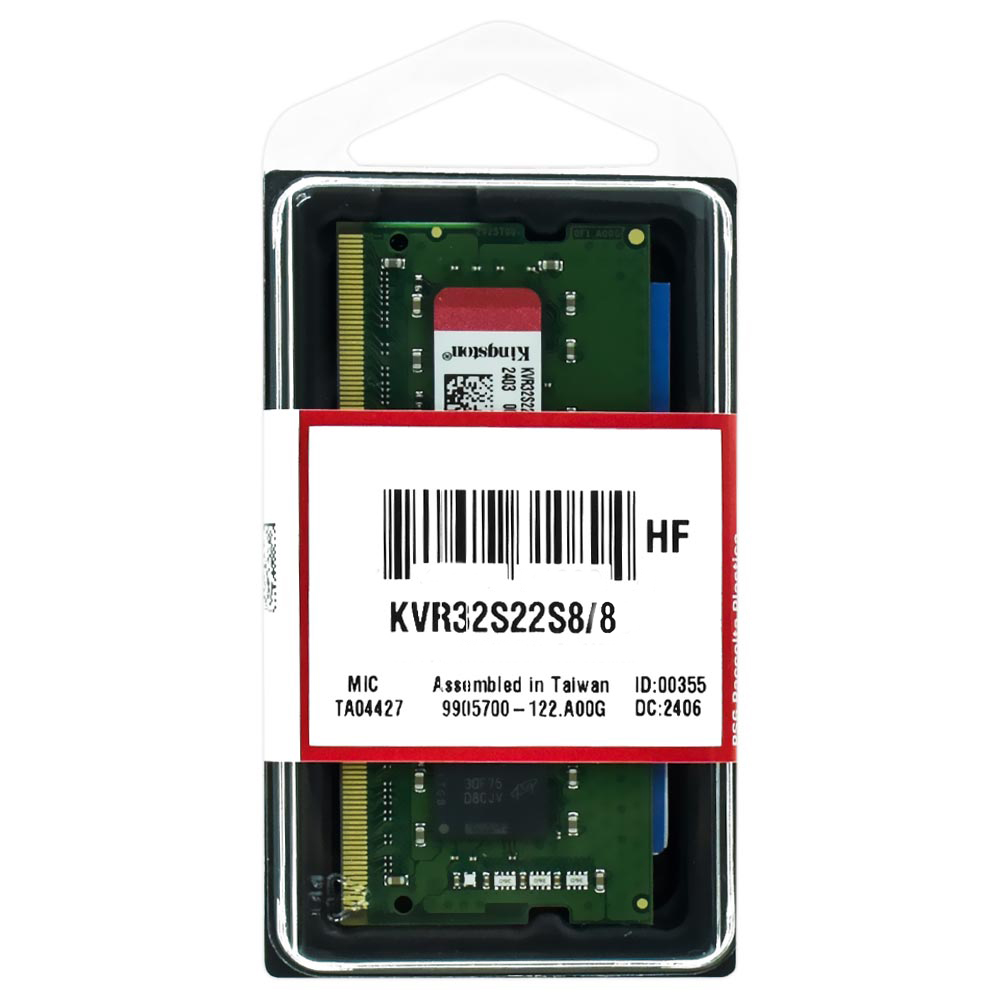 Memória RAM para Notebook Kingston DDR4 8GB 3200MHz - KVR32S22S8/8