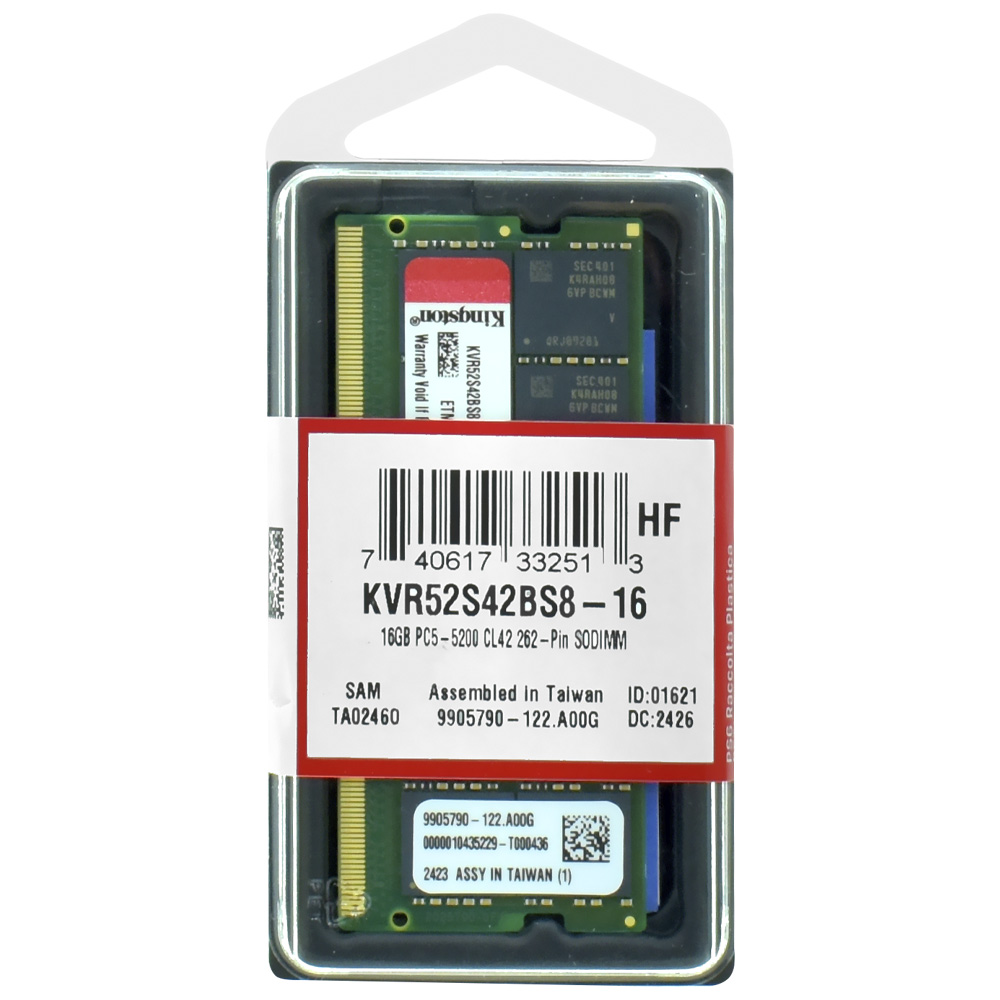 Memória RAM para Notebook Kingston DDR5 16GB 5200MHz - KVR52S42BS8-16